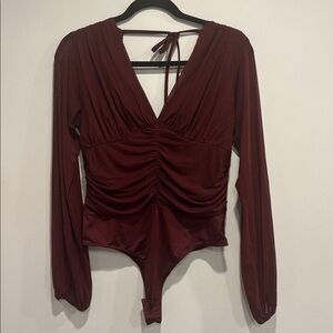 Guess Burgundy Long Sleeve Bodysuit (M)